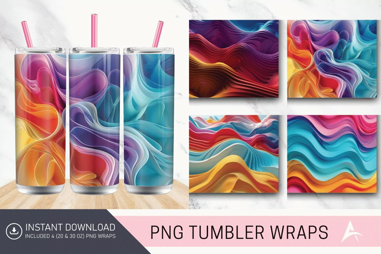 3D Colored Waves Background Tumbler wrap product image 1
