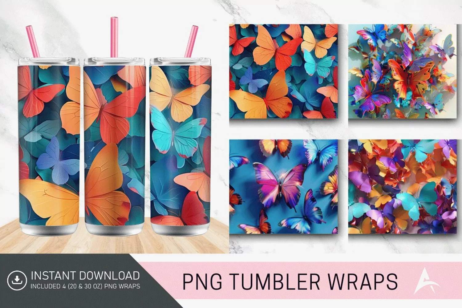 3D Colorful Butterfly Tumbler Wrap product image 1