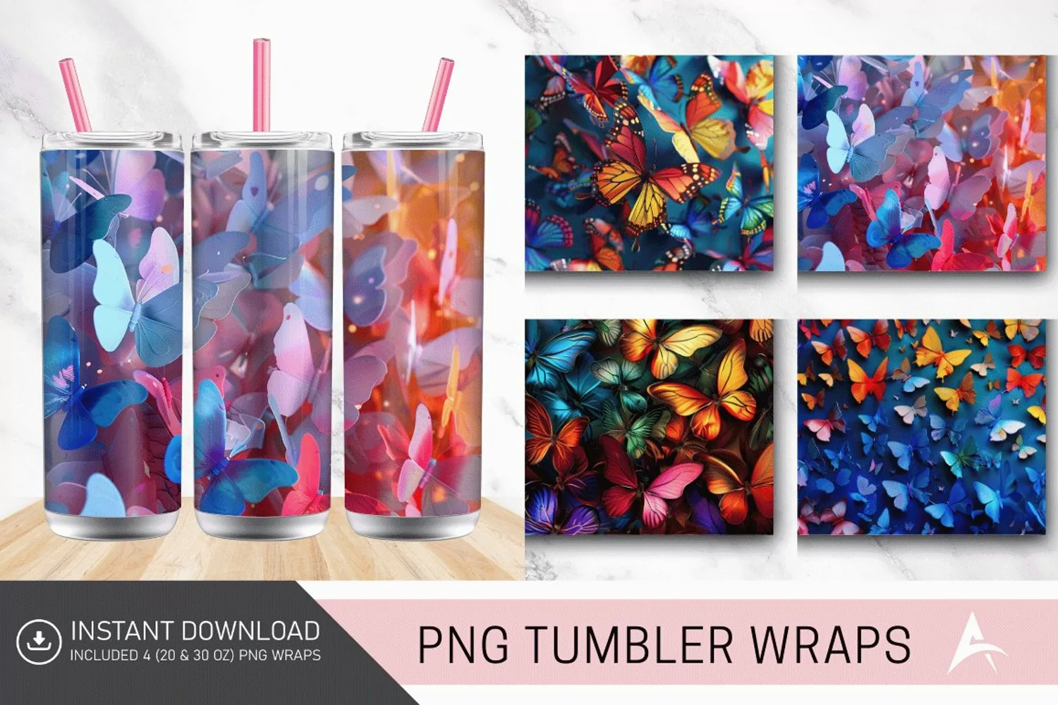 3D Colorful Butterfly Tumbler Wrap product image 1