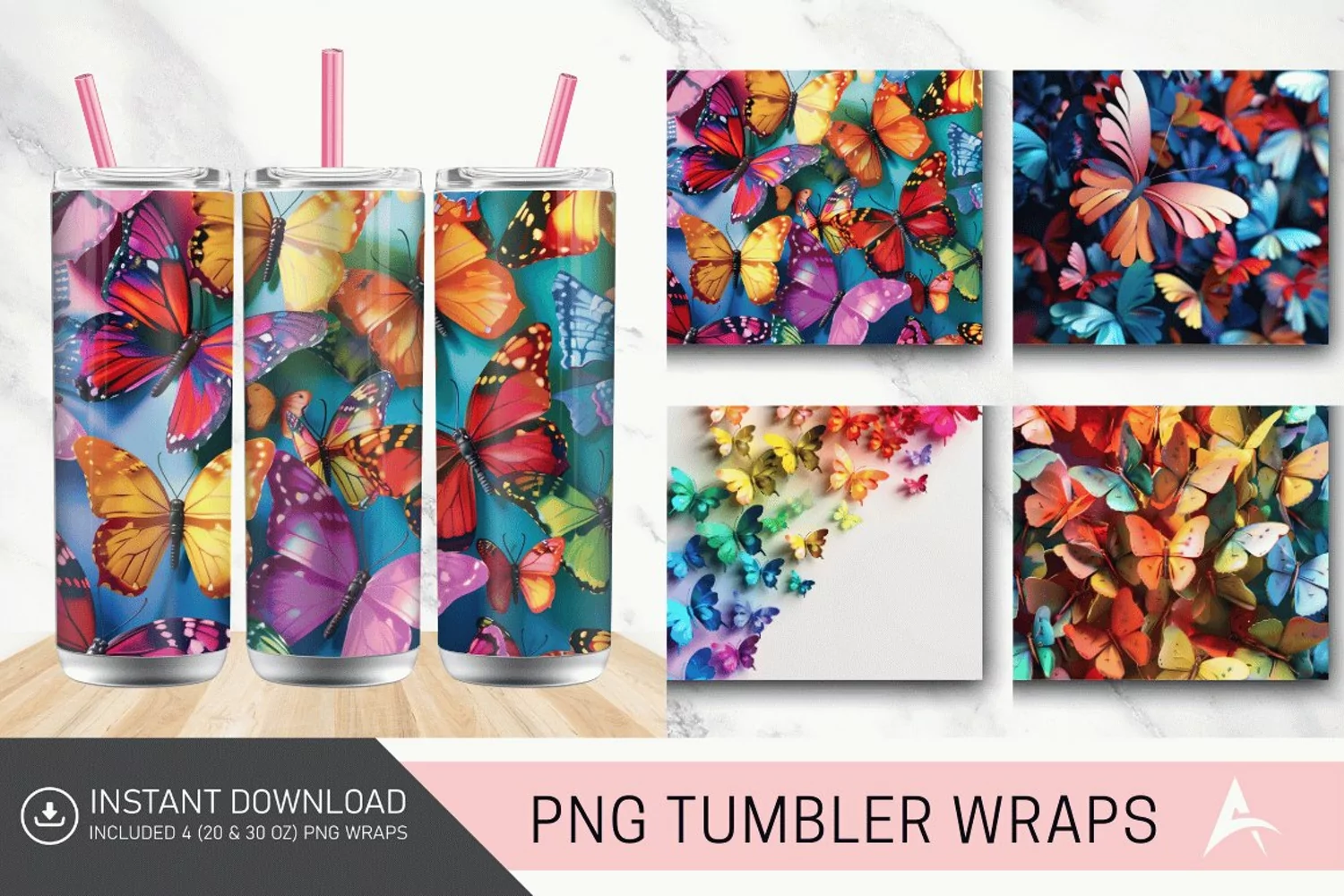 3D Colorful Butterfly Tumbler Wrap product image 1