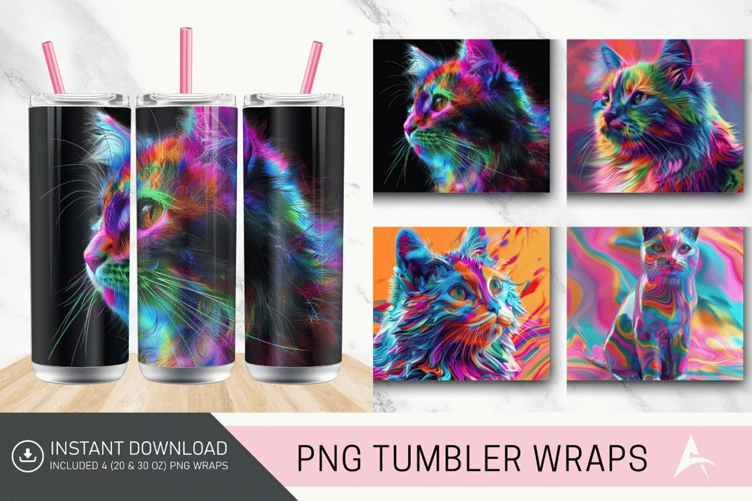 3D Colorful Cat Tumbler Wrap product image 1