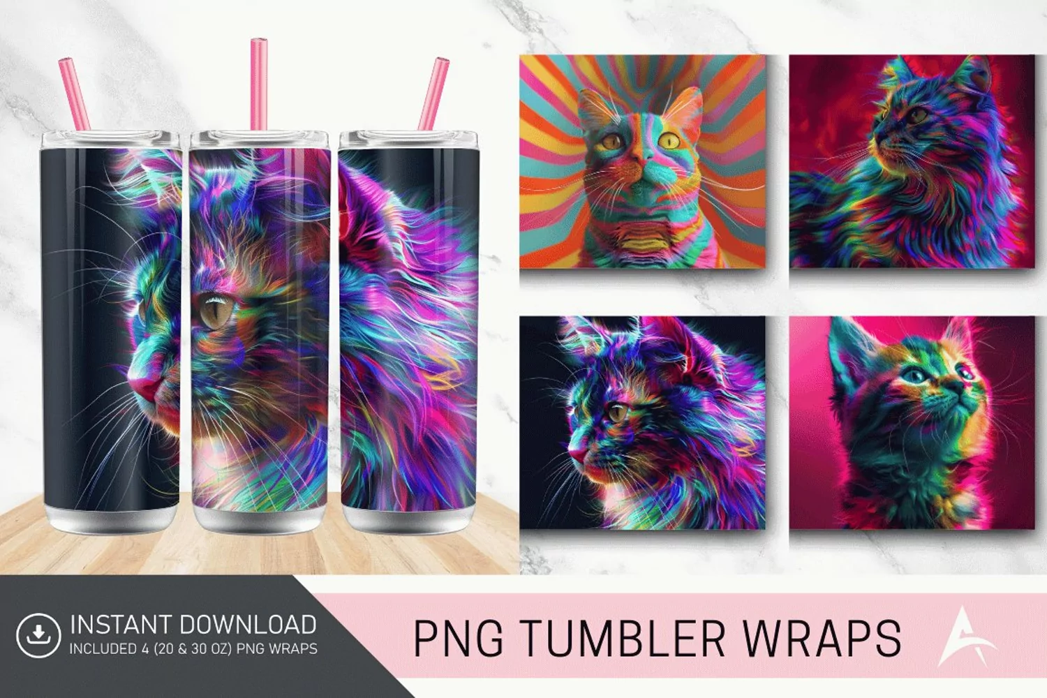 3D Colorful Cat Tumbler Wrap product image 1