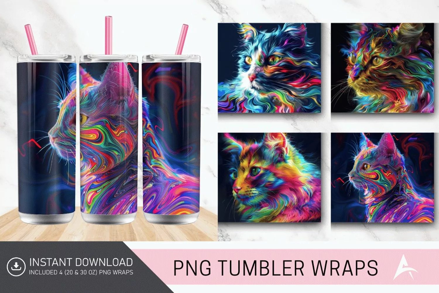 3D Colorful Cat Tumbler Wrap product image 1