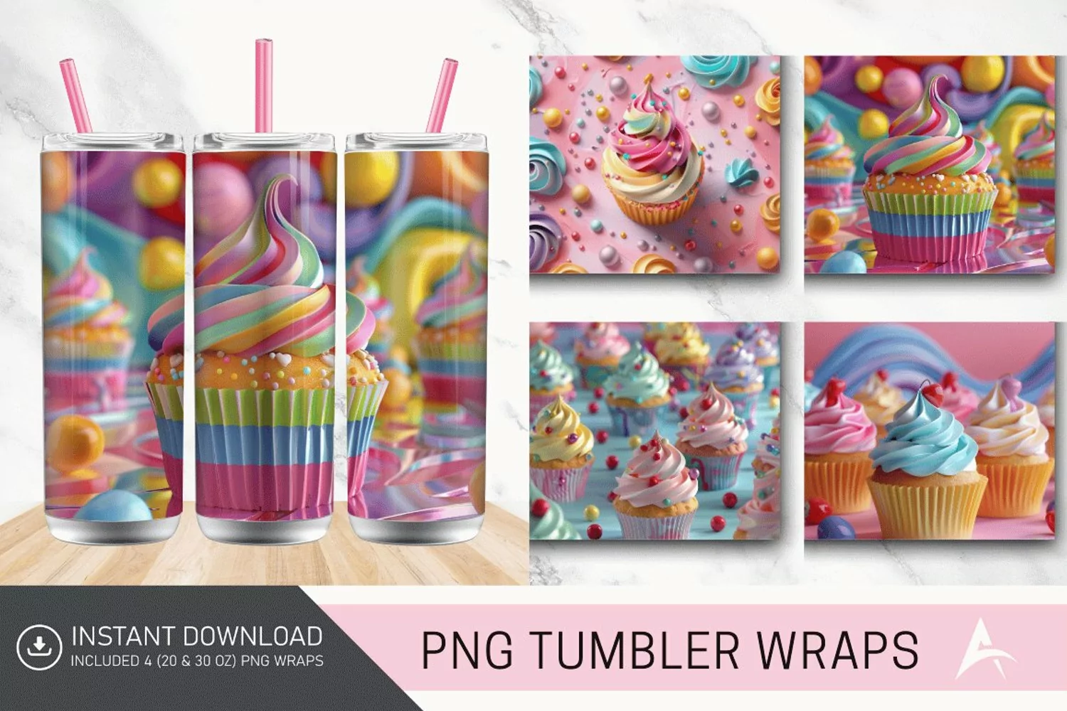 3D Colorful Cupcake Tumbler Wrap product image 1