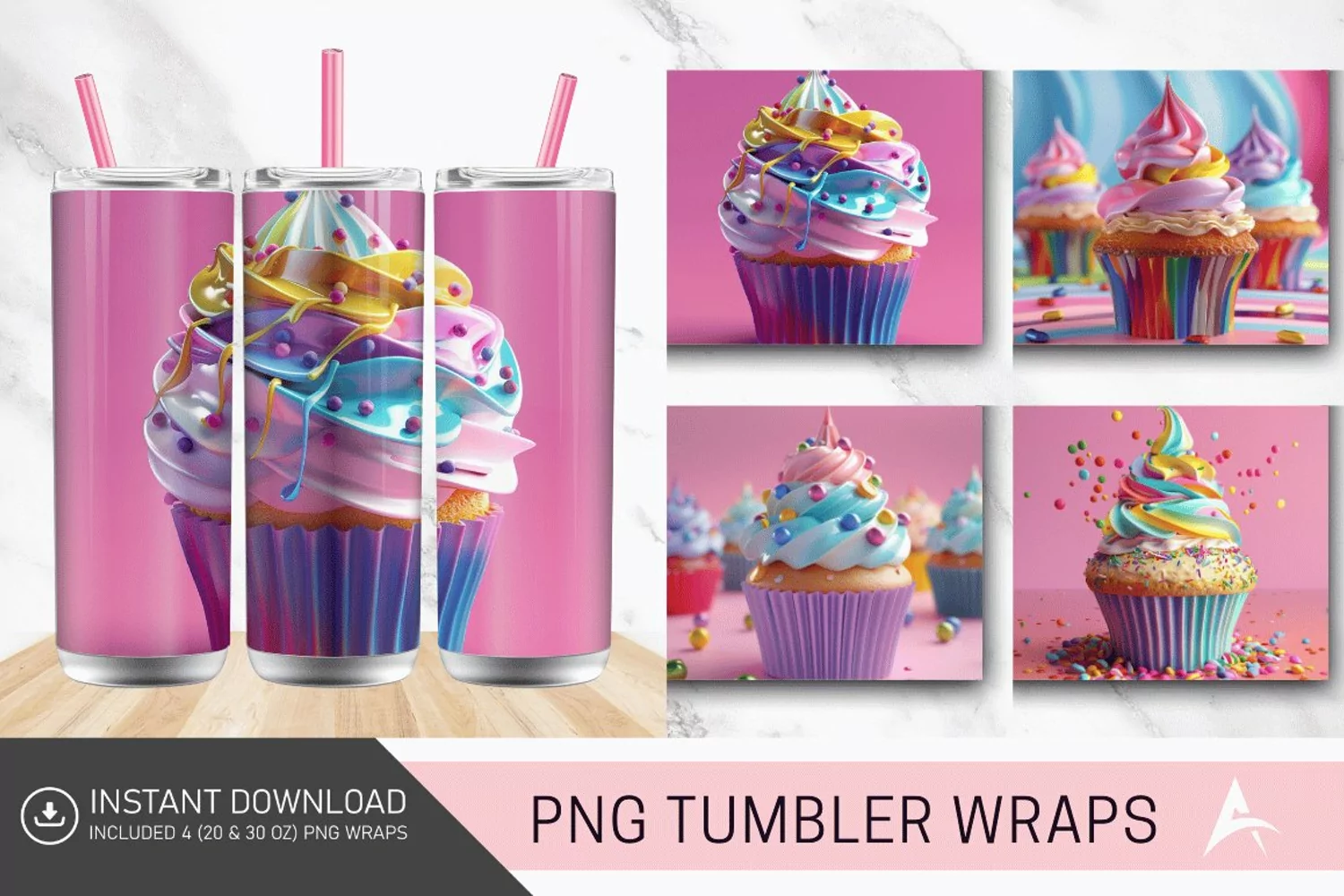 3D Colorful Cupcake Tumbler Wrap product image 1