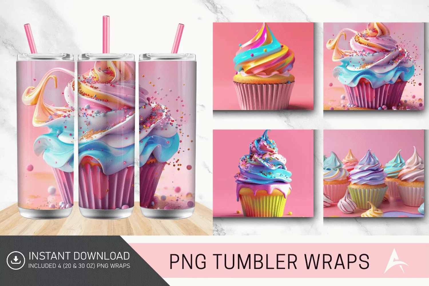 3D Colorful Cupcake Tumbler Wrap product image 1