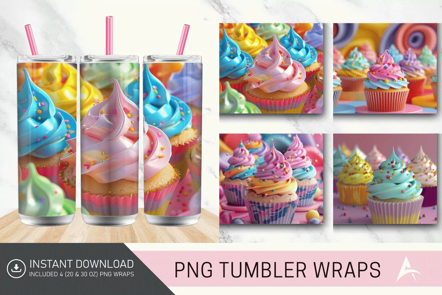 3D Colorful Cupcake Tumbler Wrap product image 1