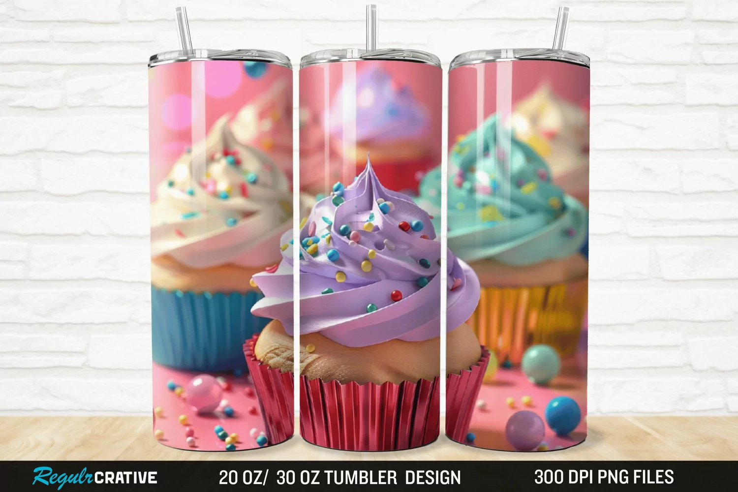 3D Colorful Delicious Cupcakes 20/30oz Skinny Tumbler product image 1