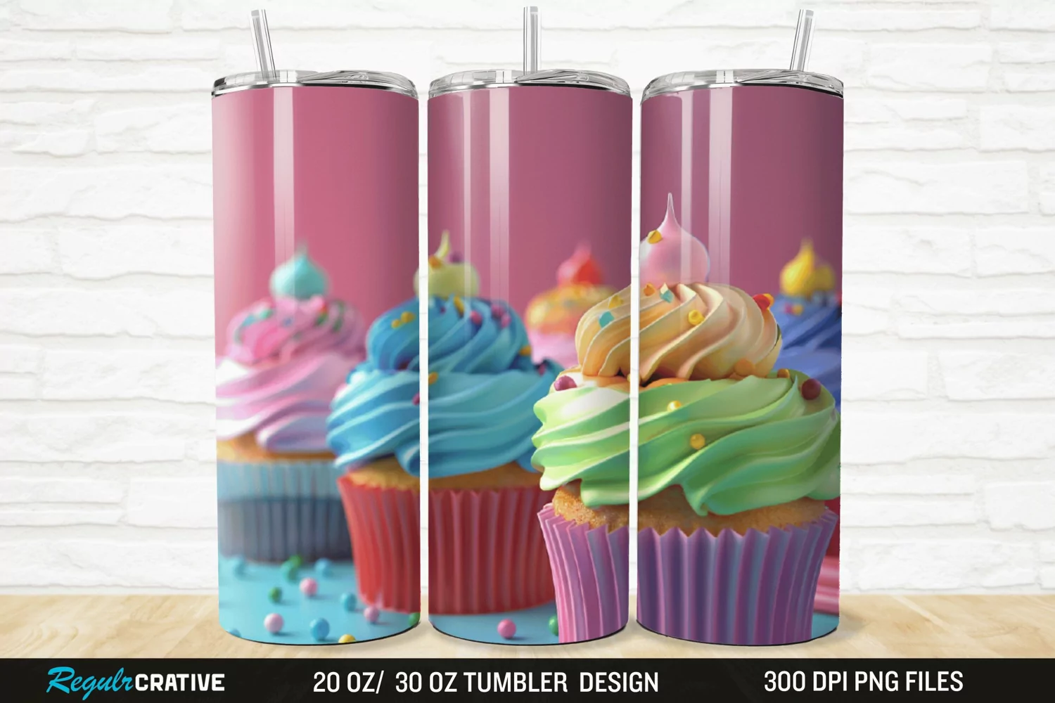 3D Colorful Delicious Cupcakes 20/30oz Skinny Tumbler product image 1