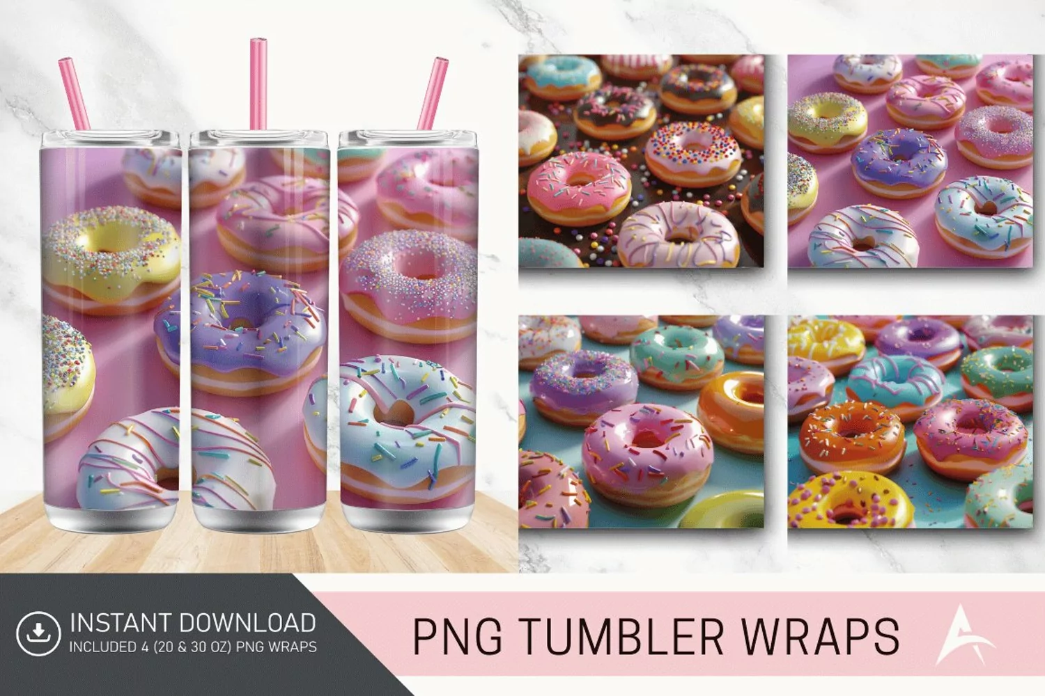 3D Colorful Donuts Tumbler Wrap product image 1