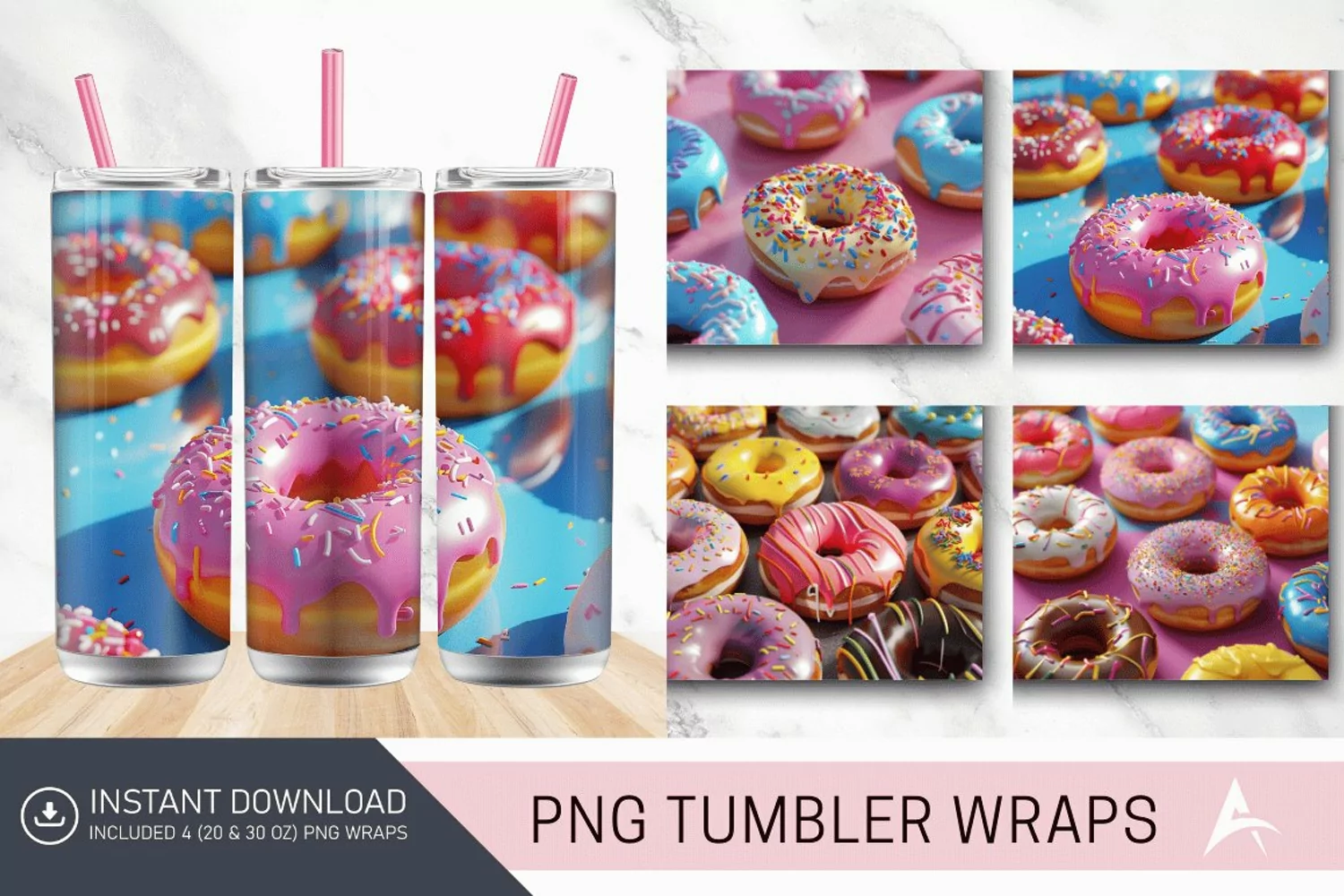 3D Colorful Donuts Tumbler Wrap product image 1