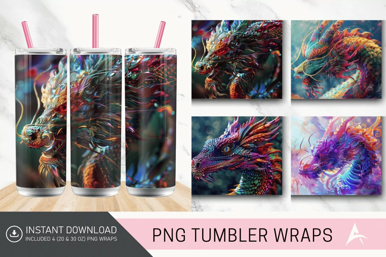 3D Colorful Dragon Tumbler Wrap product image 1