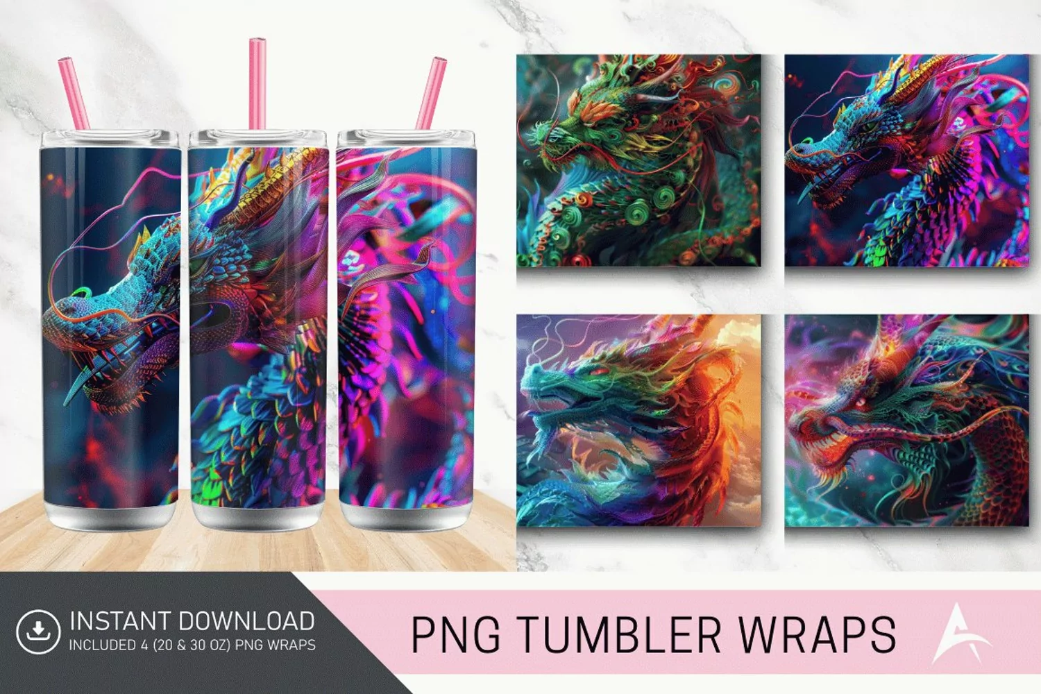 3D Colorful Dragon Tumbler Wrap product image 1