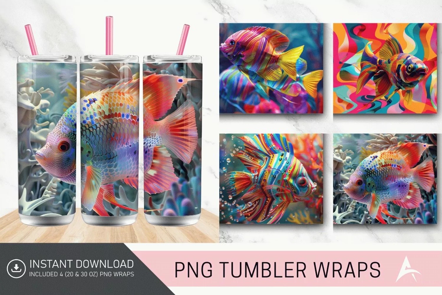 3D Colorful Fish Tumbler wrap product image 1