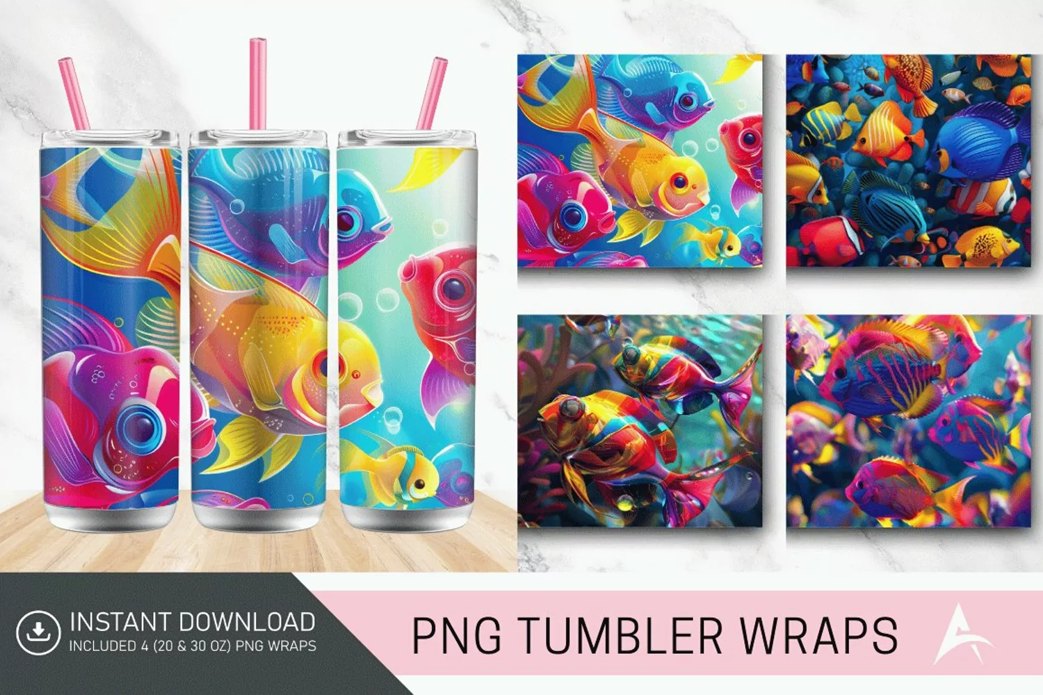 3D Colorful Fish Tumbler wrap product image 1