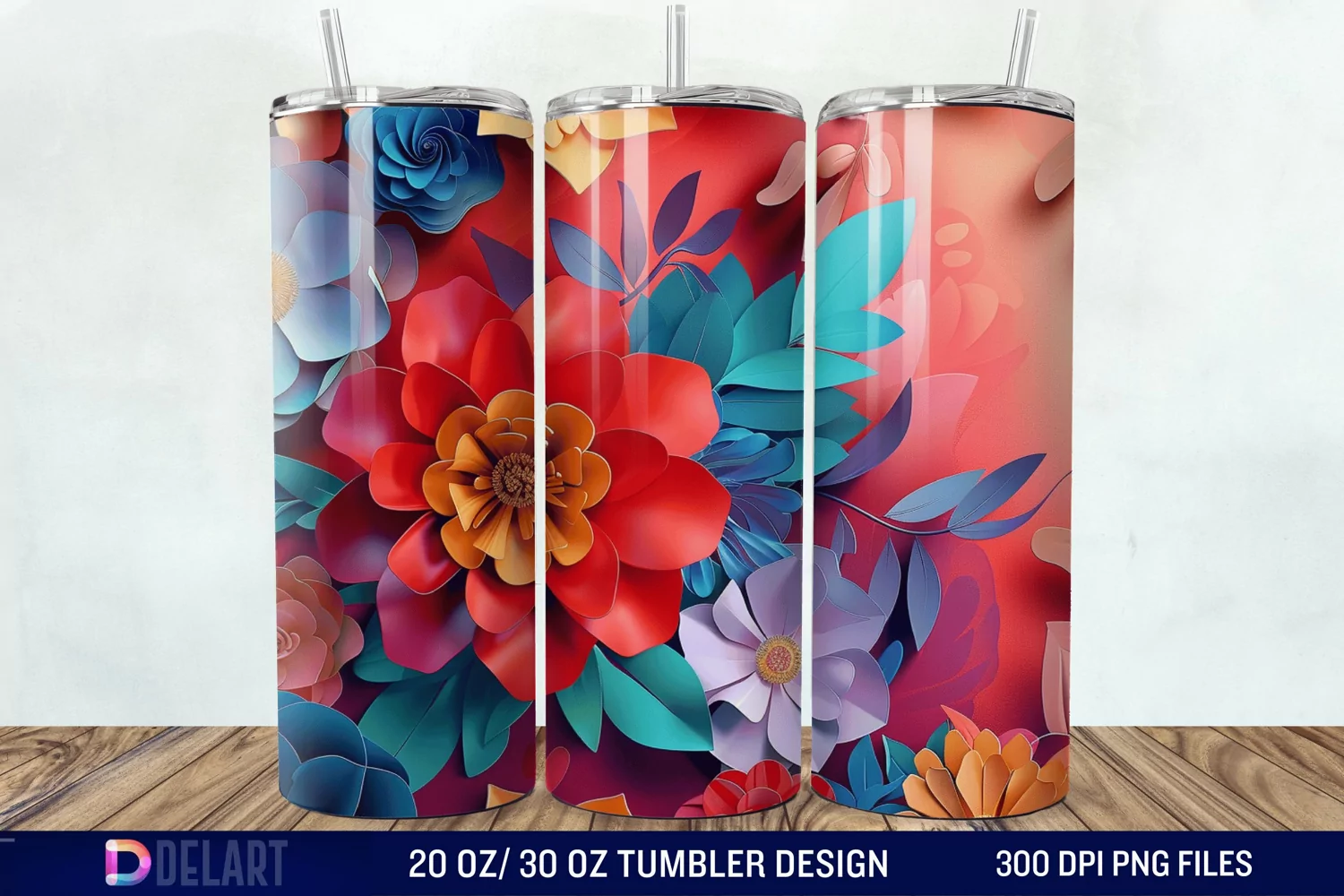 3D Colorful Floral Tumbler Wrap product image 1