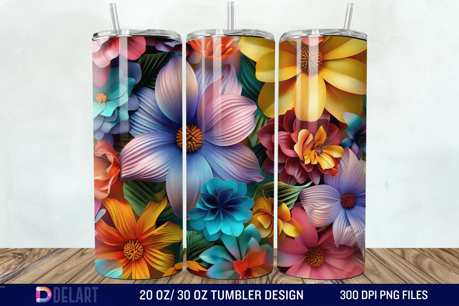 3D Colorful Floral Tumbler Wrap product image 1