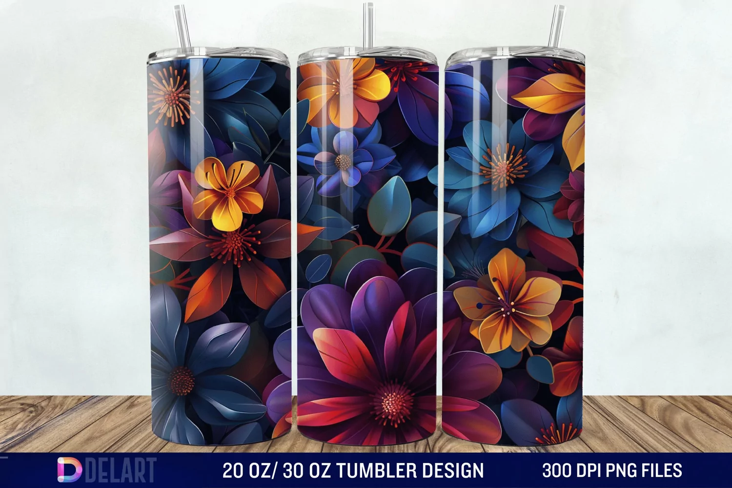 3D Colorful Floral Tumbler Wrap product image 1