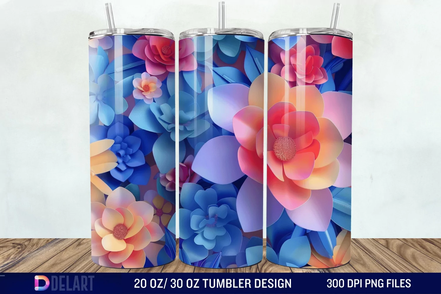 3D Colorful Floral Tumbler Wrap product image 1