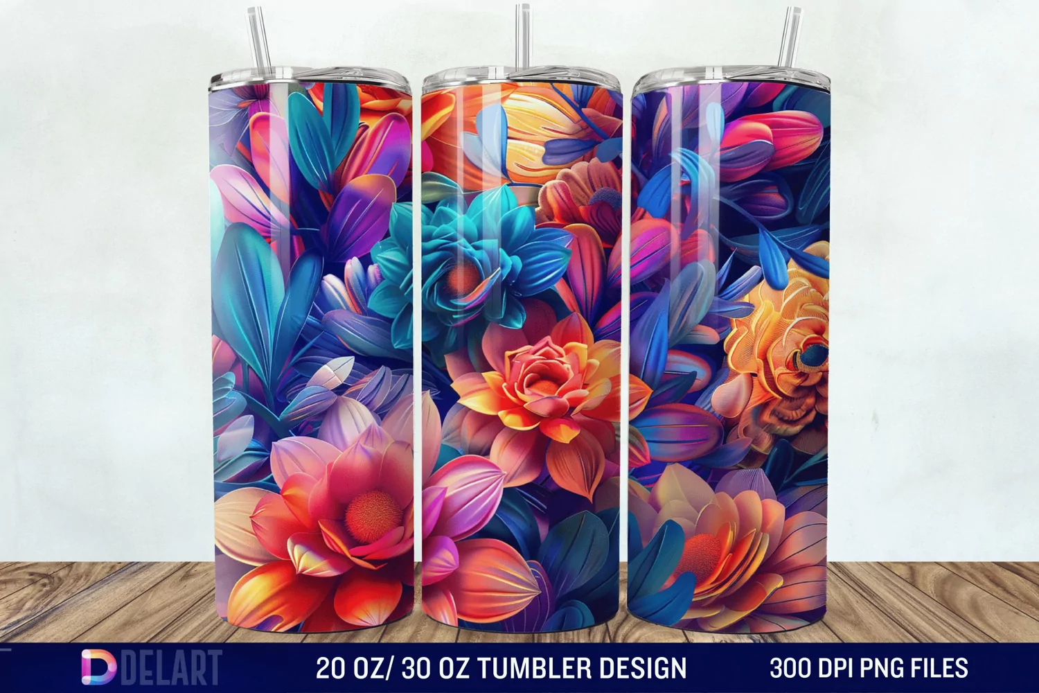 3D Colorful Floral Tumbler Wrap product image 1