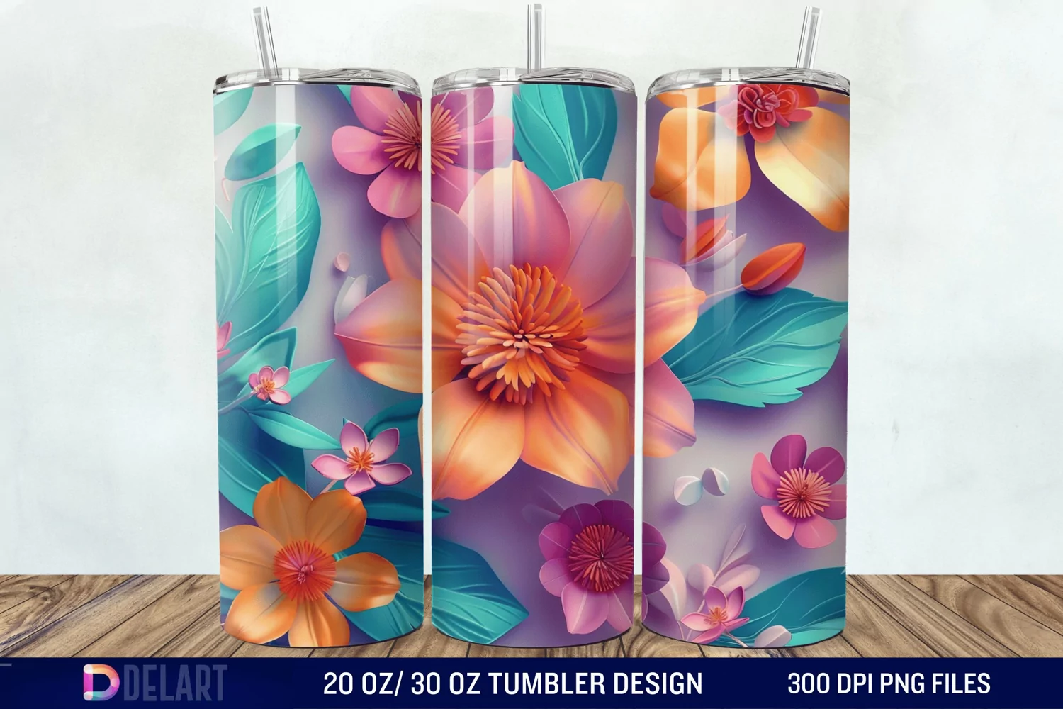 3D Colorful Floral Tumbler Wrap product image 1