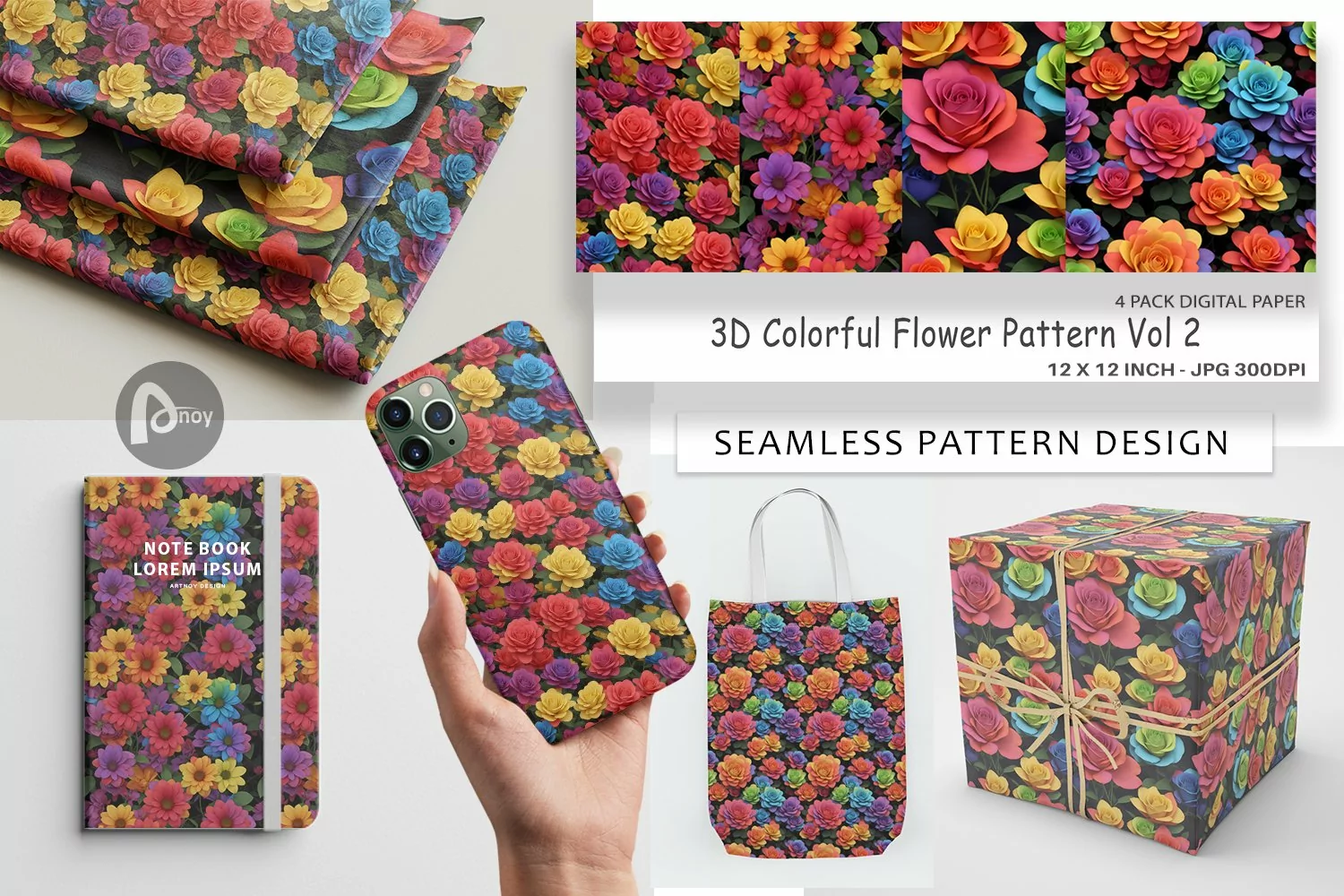 Digital Paper 3D Colorful Flower product image 1