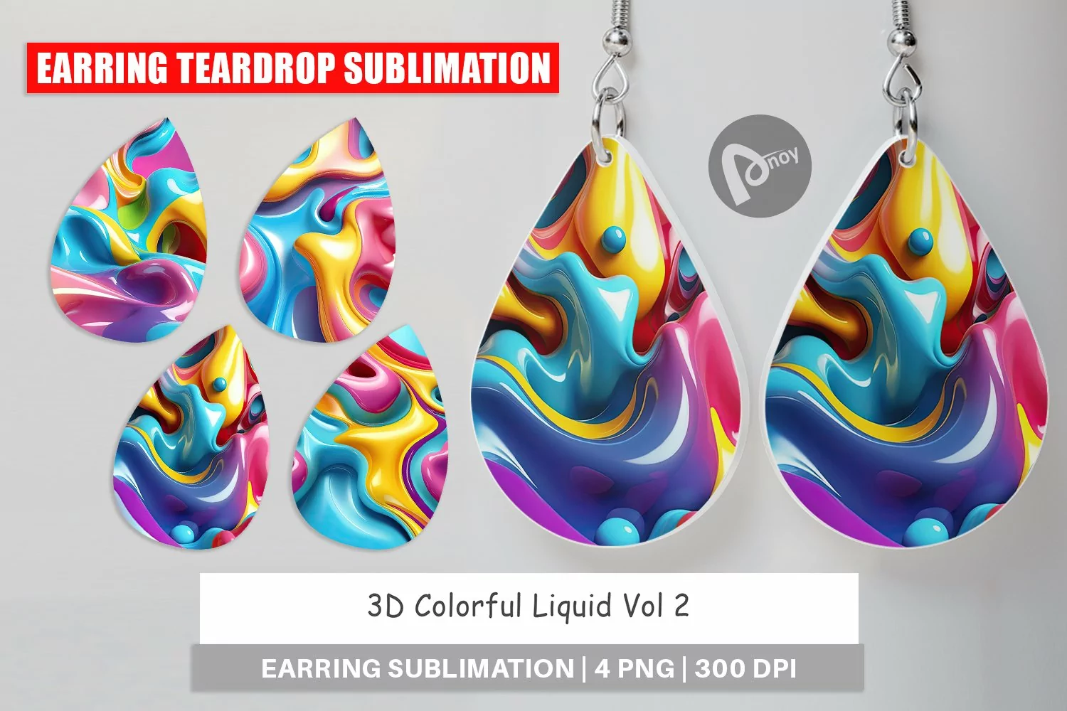 Earring Teardrop 3D Colorful Liquid product image 1