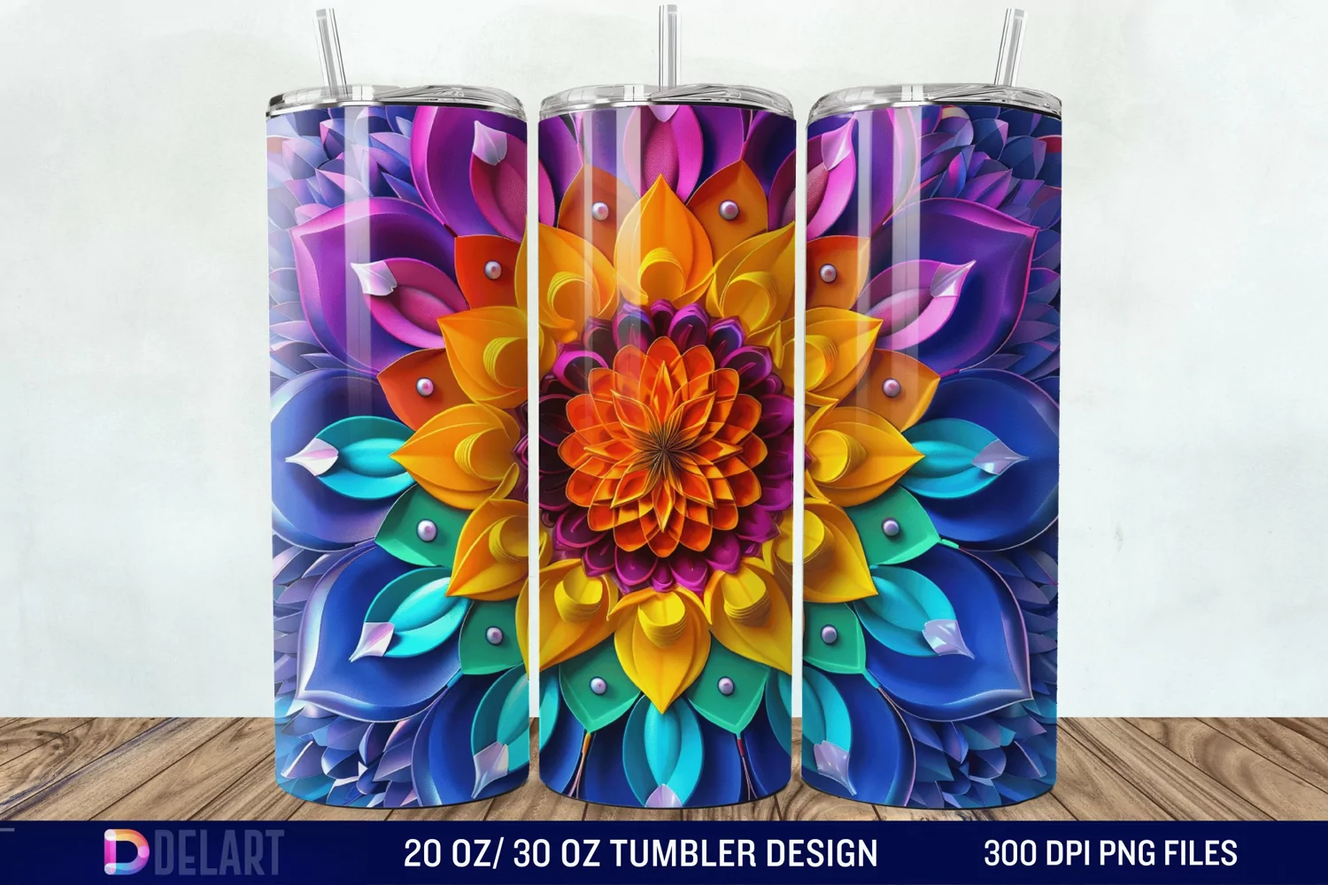 3D Colorful Mandala Flower Tumbler Wrap product image 1