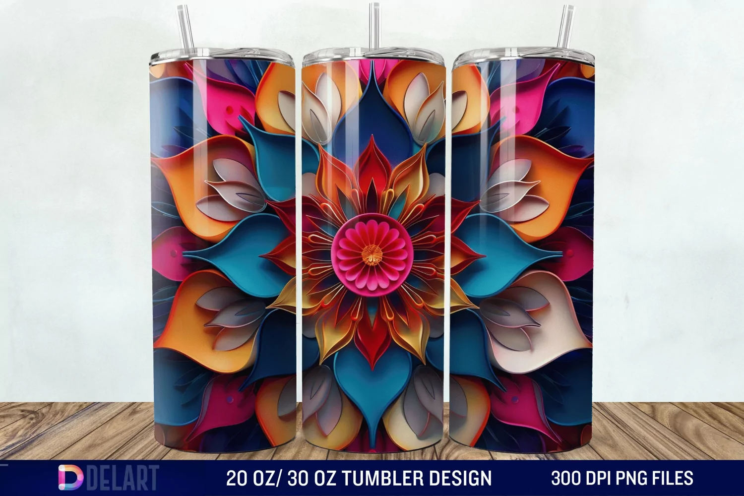 3D Colorful Mandala Flower Tumbler Wrap product image 1