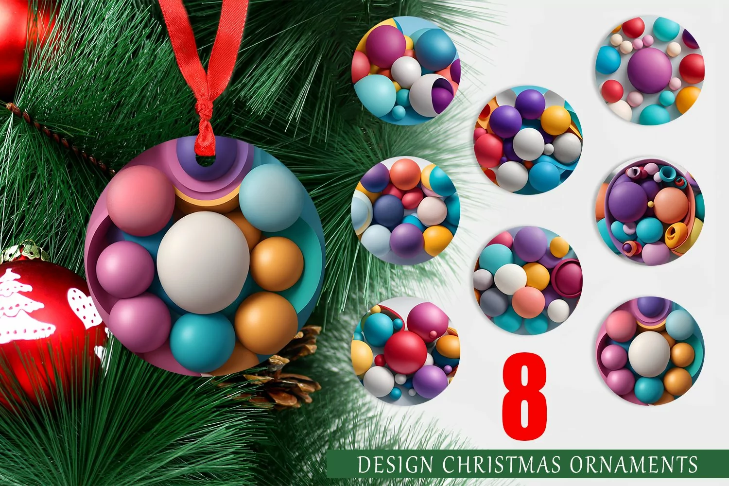 3D Colorful Round Shape Christmas Ornaments product image 1