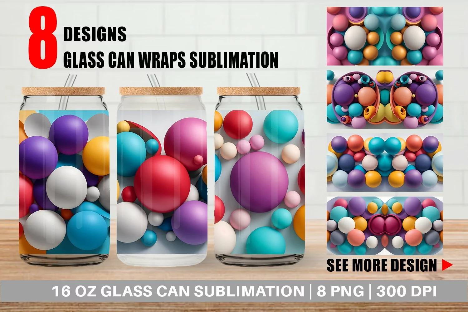 Glass Can Wraps 3D Colorful Round Shape product image 1