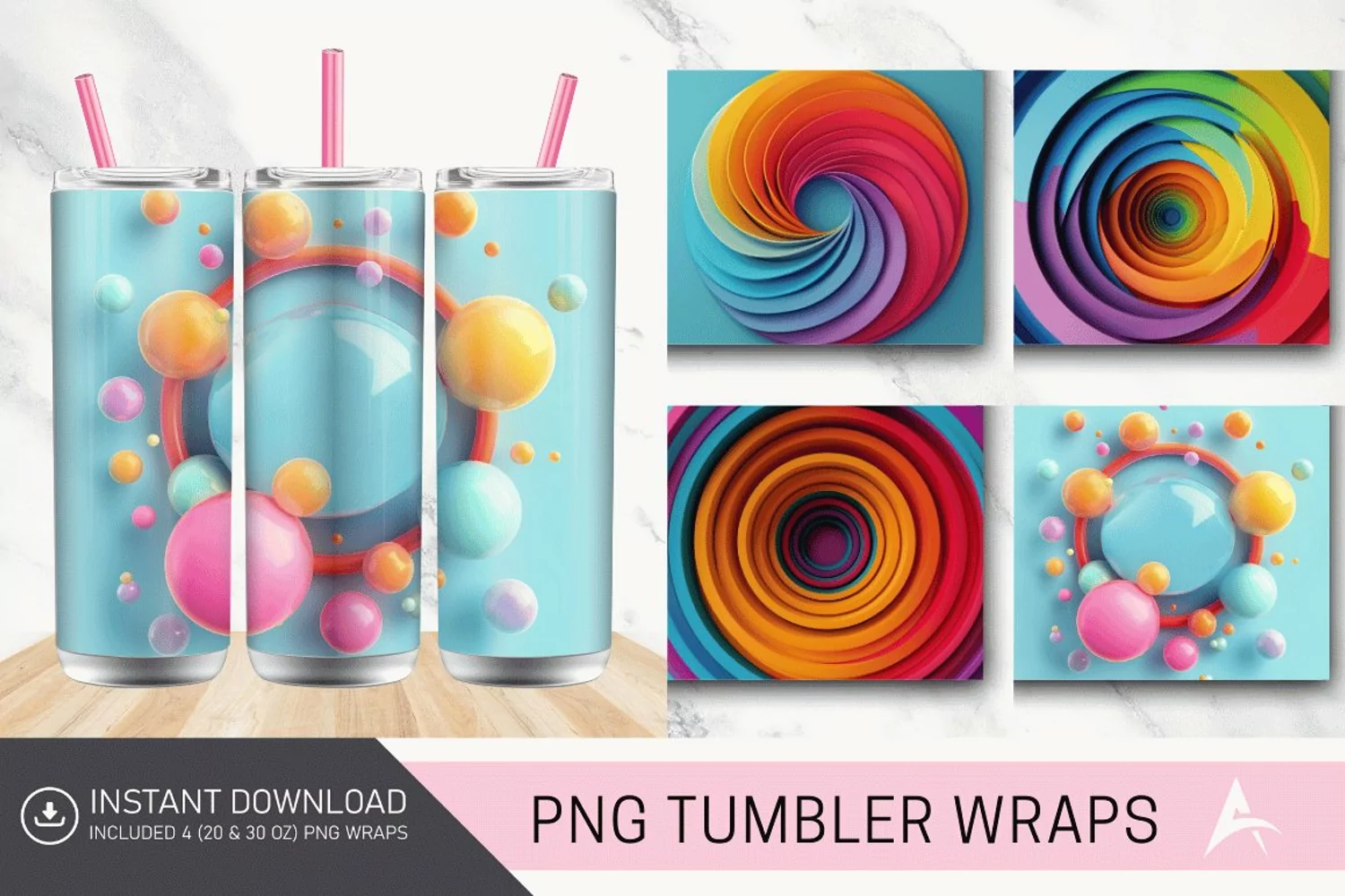 3D Colorful Round Shape Tumbler wrap product image 1