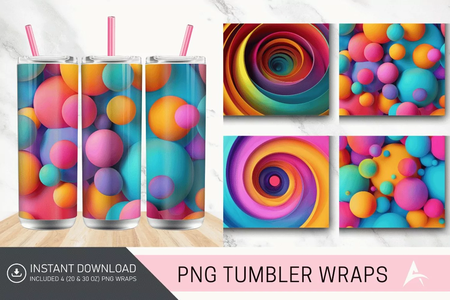 3D Colorful Round Shape Tumbler wrap product image 1
