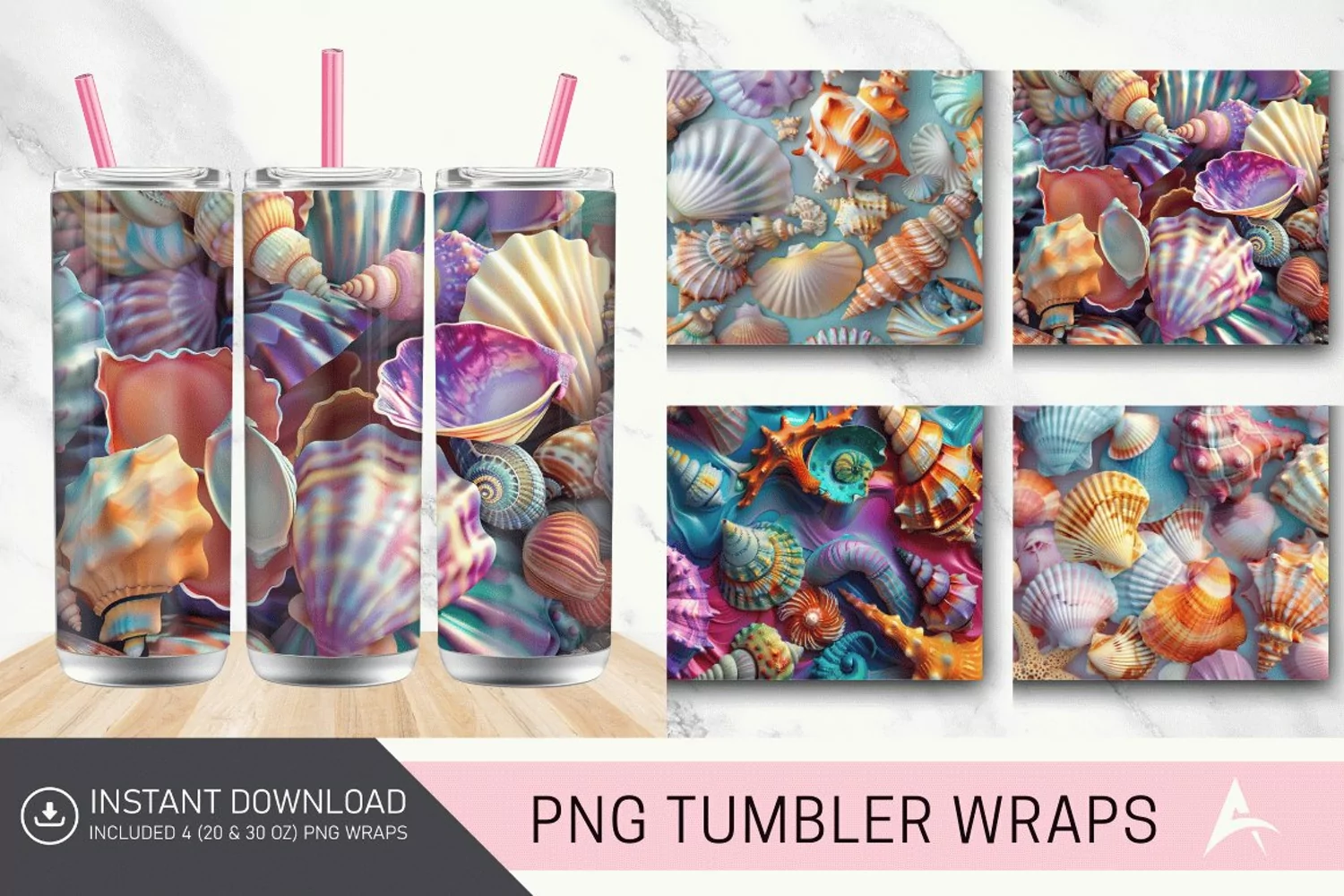 3D Colorful Seashells Tumbler Wrap product image 1