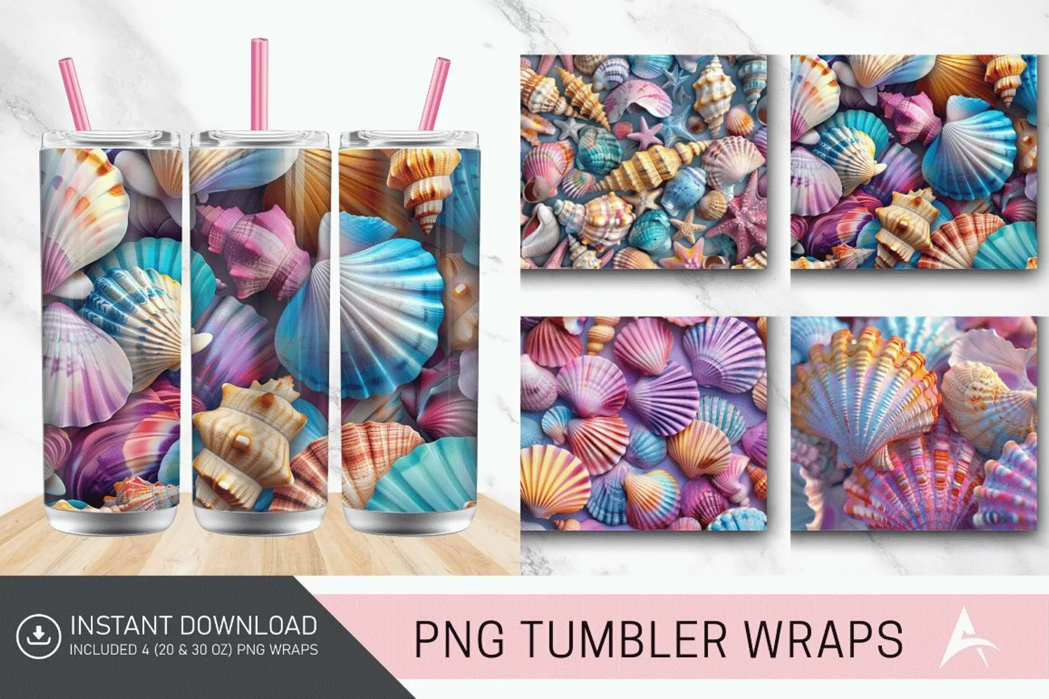 3D Colorful Seashells Tumbler Wrap product image 1