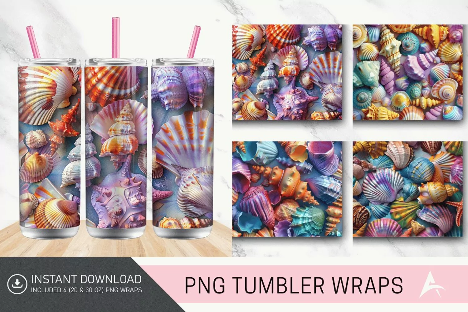 3D Colorful Seashells Tumbler Wrap product image 1