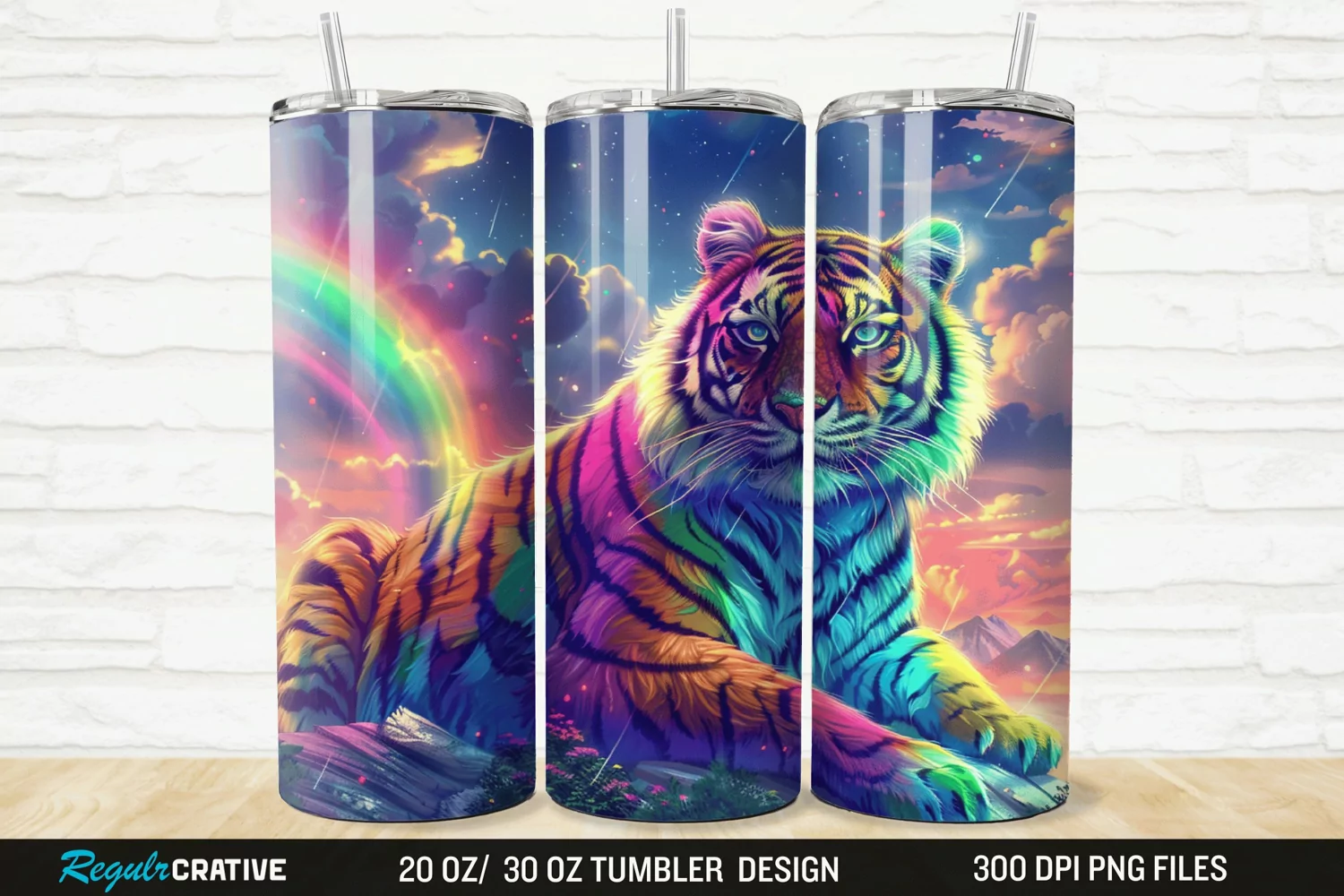 3D Colorful Tiger Rainbows Landscape 20/30oz Skinny Tumbler product image 1