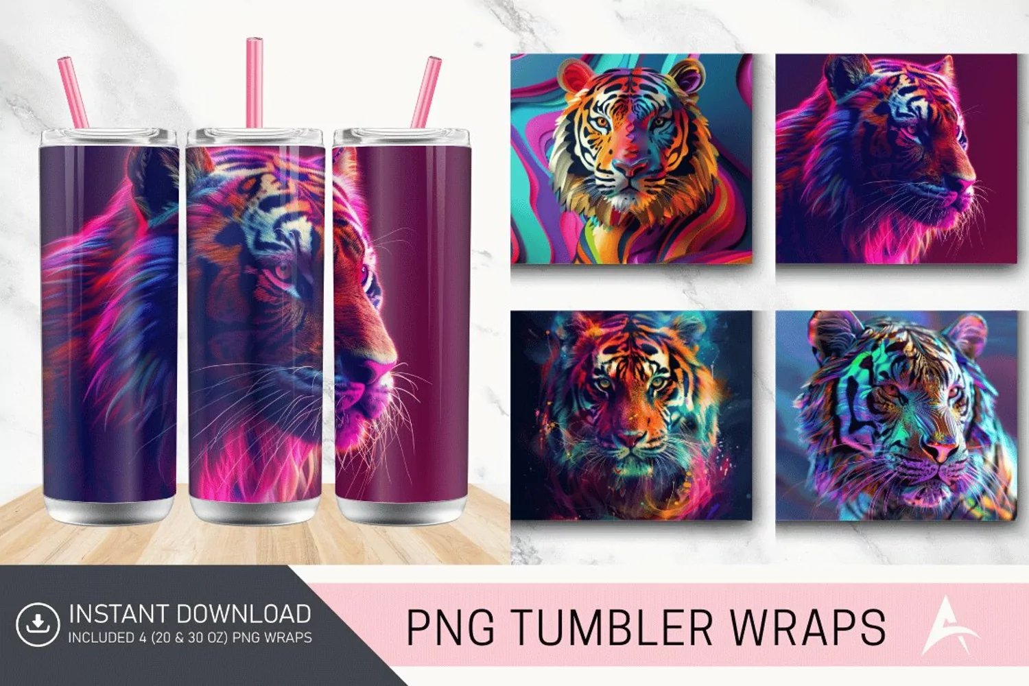 3D Colorful Tiger Tumbler Wrap product image 1