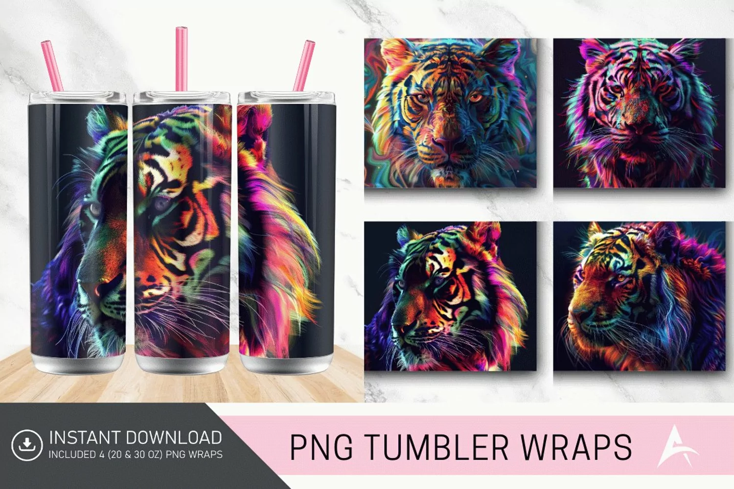 3D Colorful Tiger Tumbler Wrap product image 1
