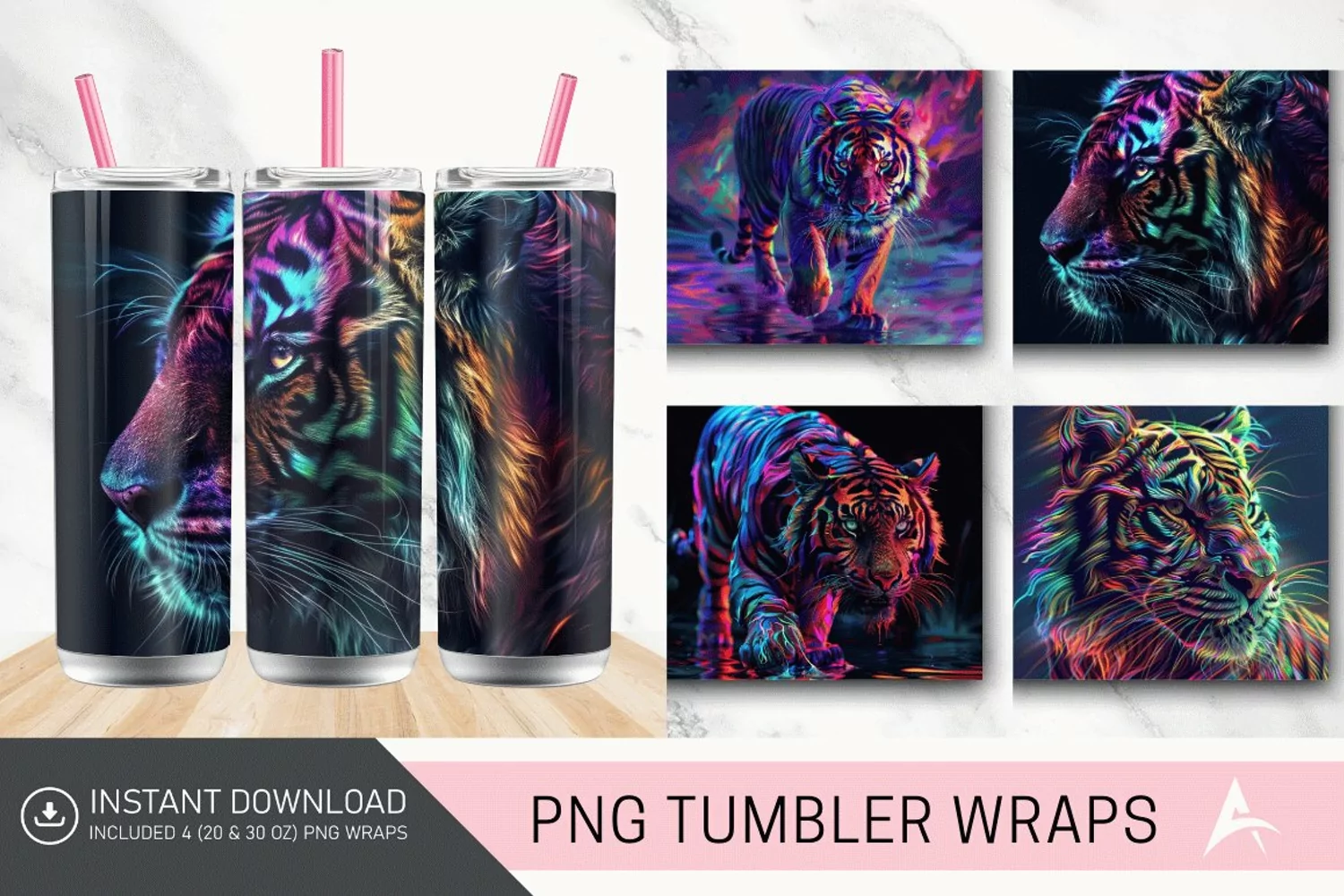 3D Colorful Tiger Tumbler Wrap product image 1