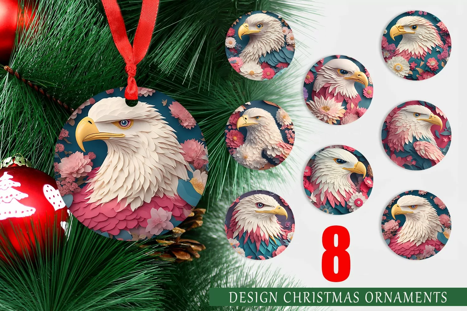 3D Eagle Pastel Color Christmas Ornaments product image 1