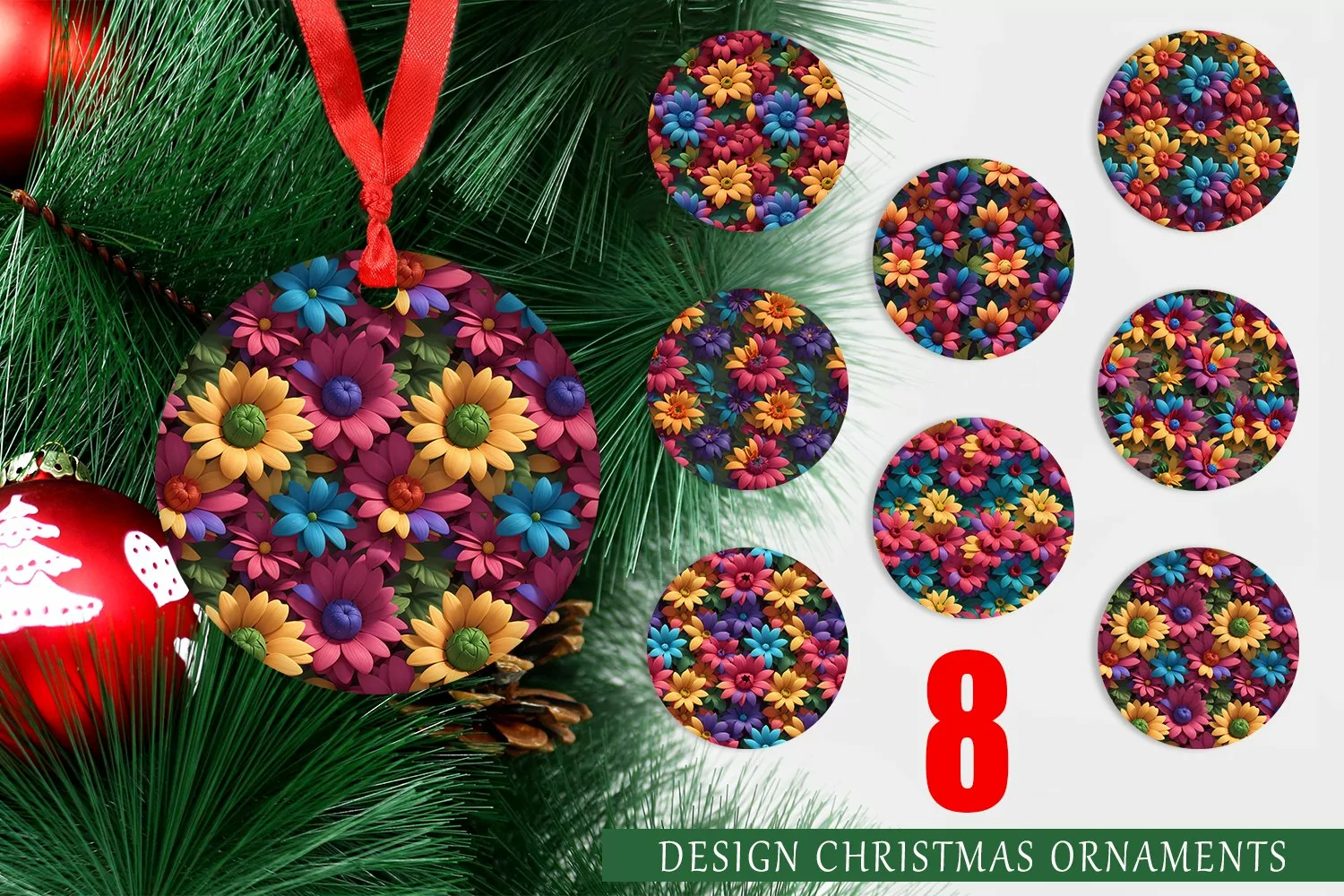 3D Flower Colorful Christmas Ornaments product image 1