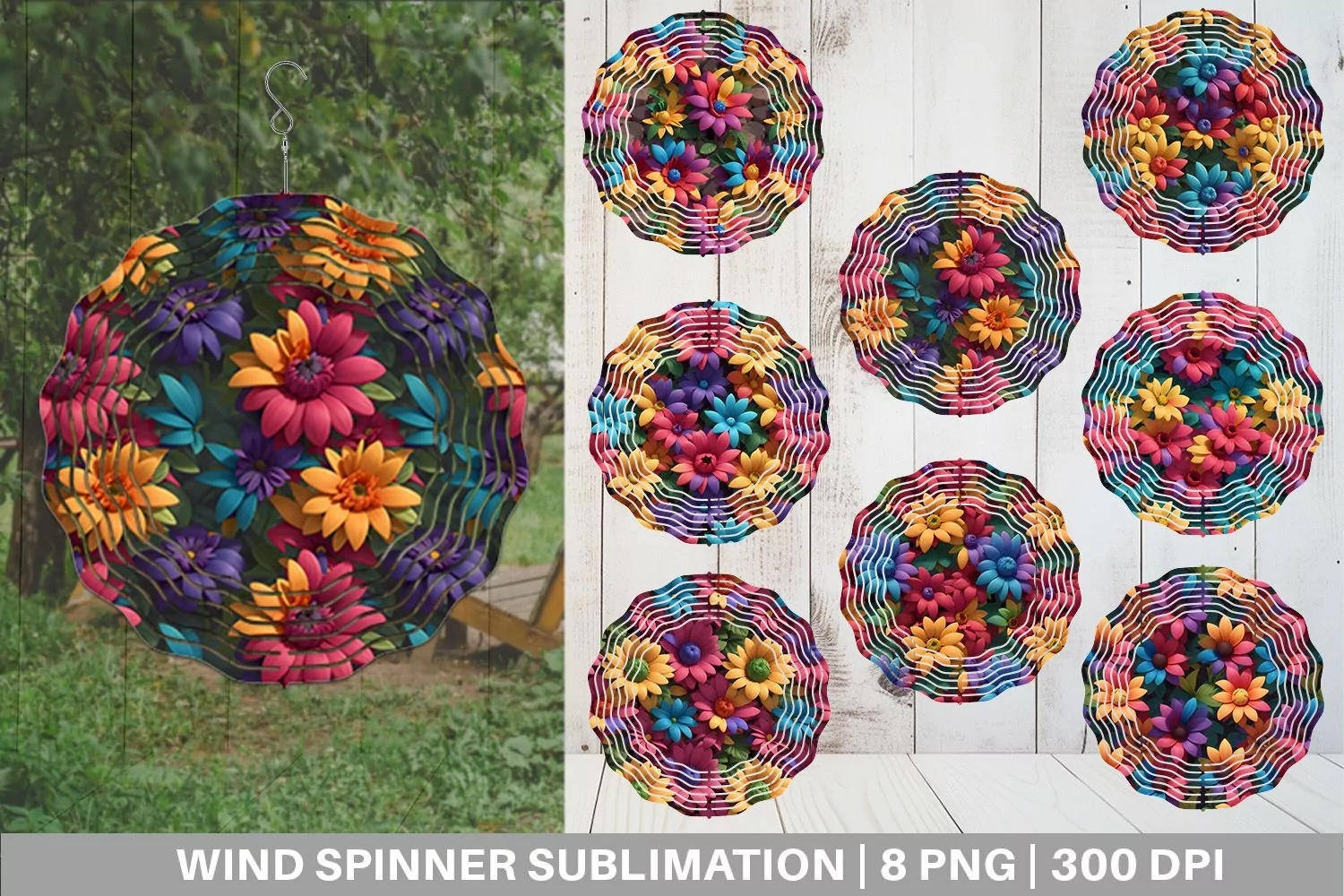 3D Flower Colorful Wind Spinner | Sublimation Spinner Design product image 1