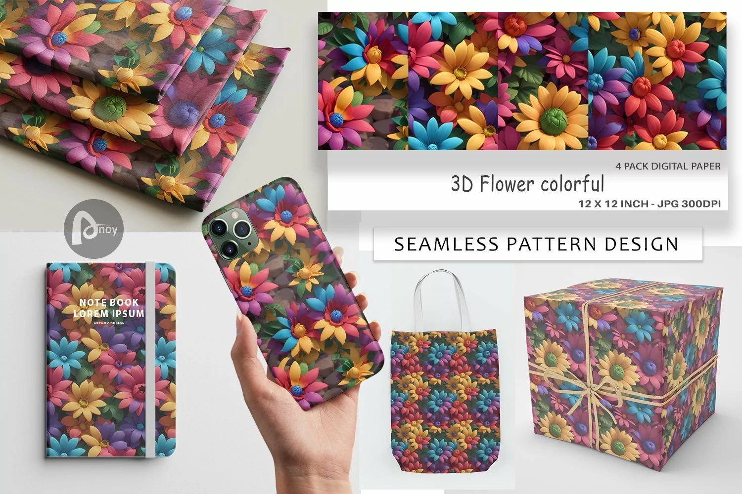 Digital Paper 3D Flower colorful product image 1