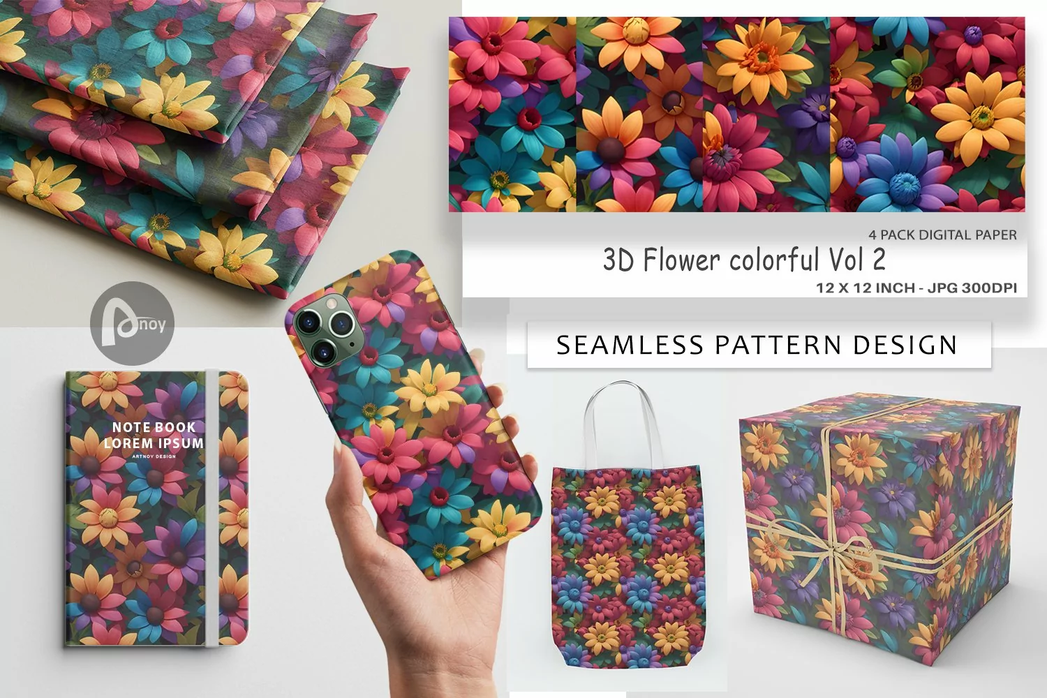 Digital Paper 3D Flower colorful product image 1