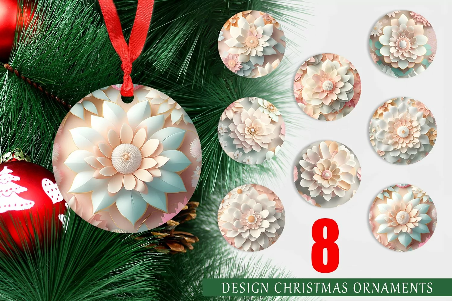 3D Flower Pastel Color Christmas Ornaments product image 1