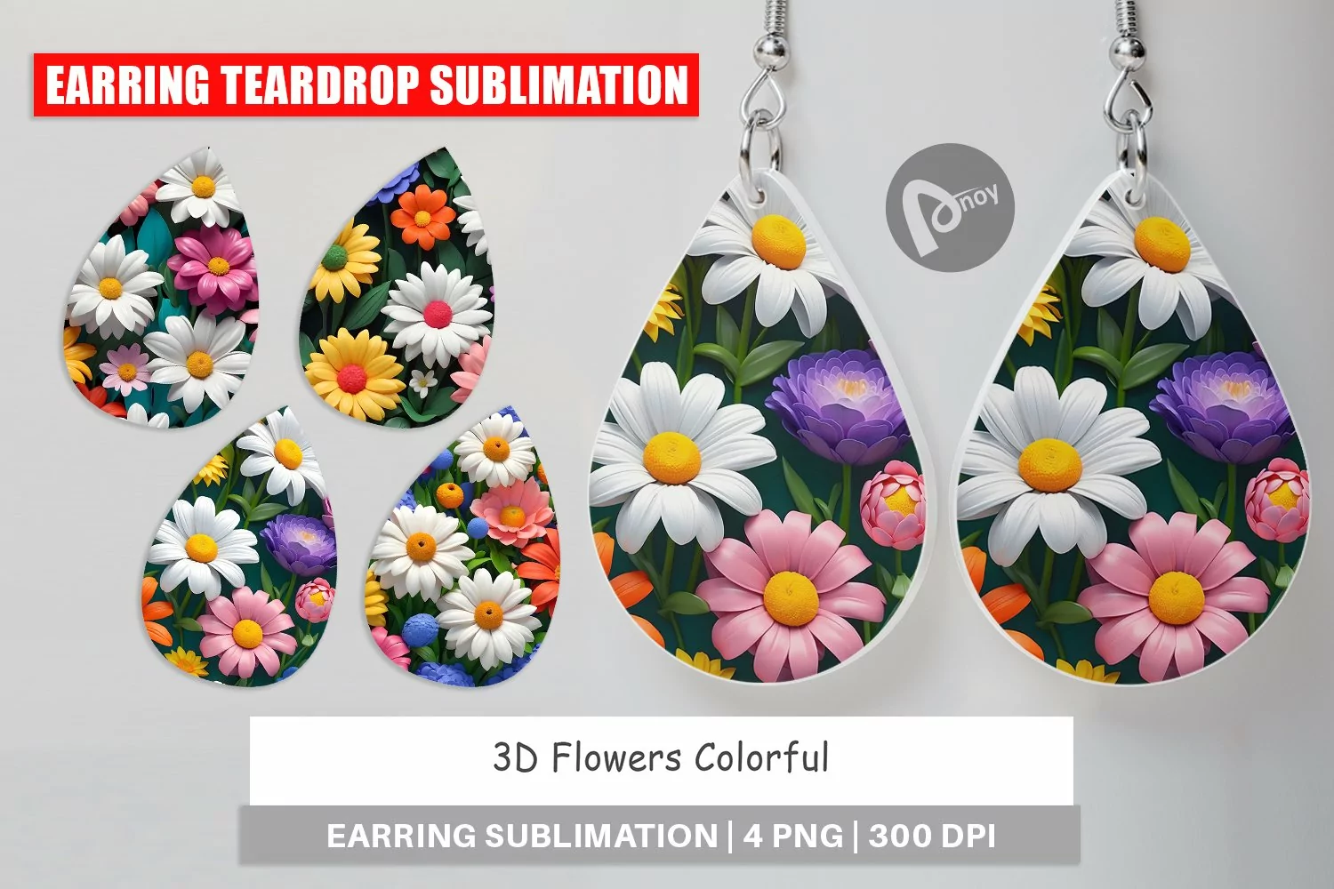 Earring Teardrop 3D Flowers Colorful product image 1