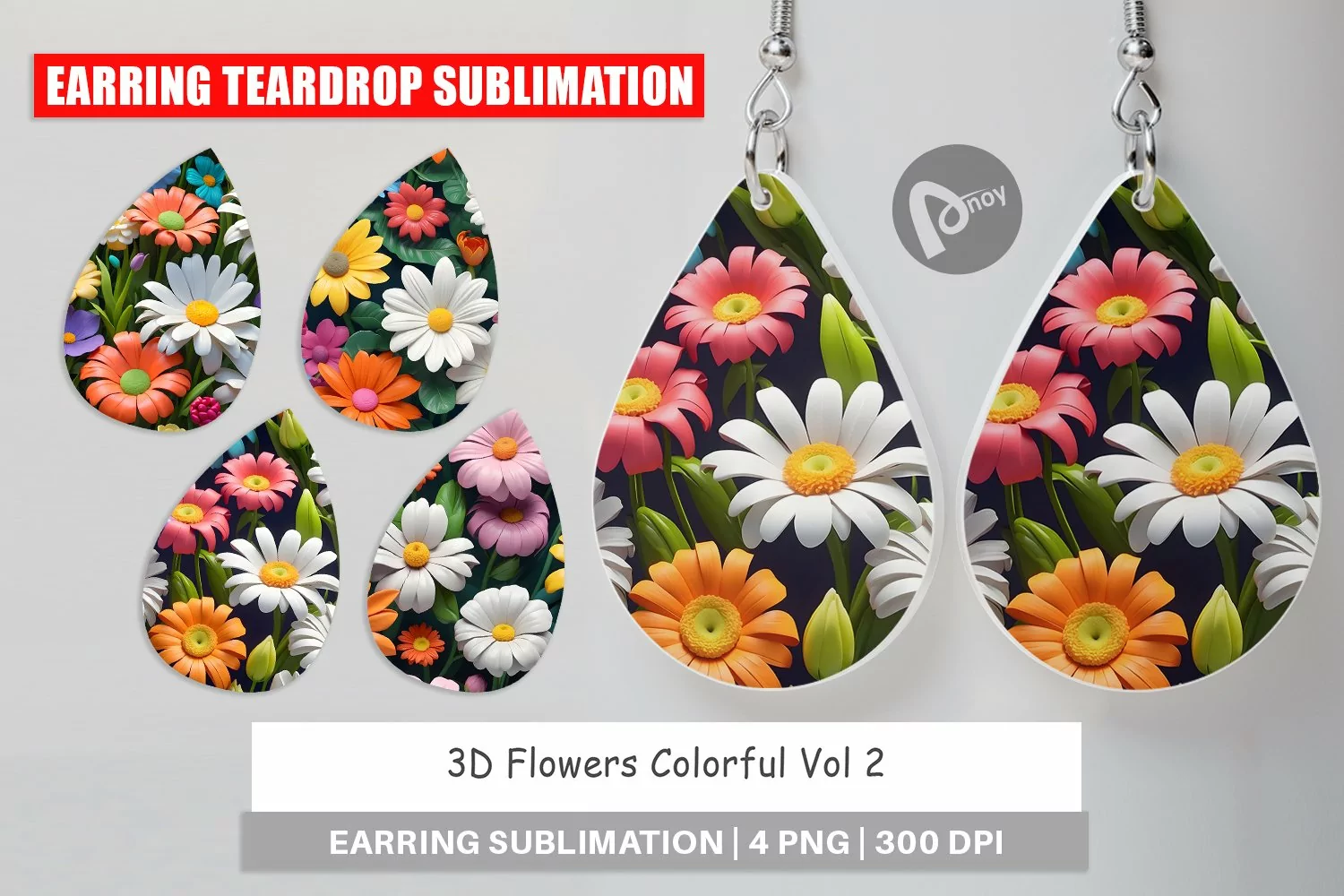 Earring Teardrop 3D Flowers Colorful product image 1