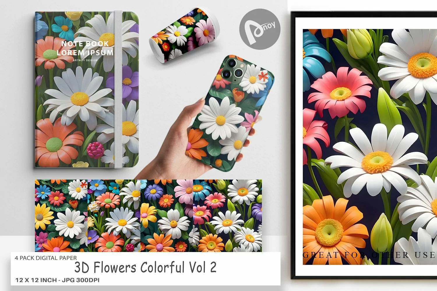Digital Paper 3D Flowers Colorful product image 1