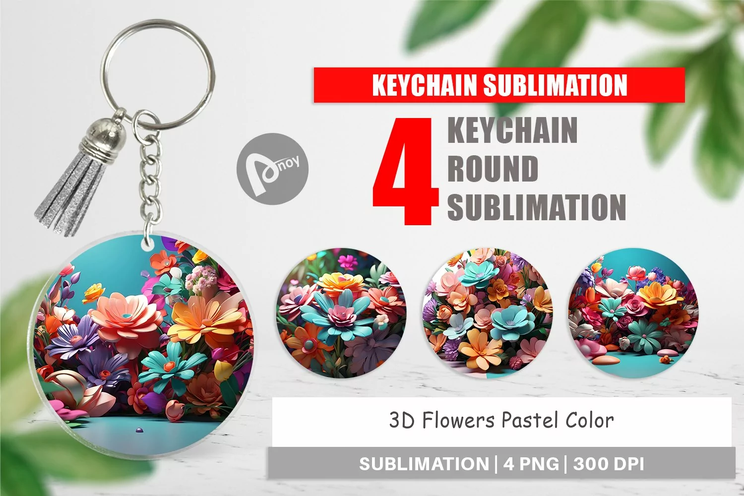 Keychain 3D Flowers Pastel Color product image 1
